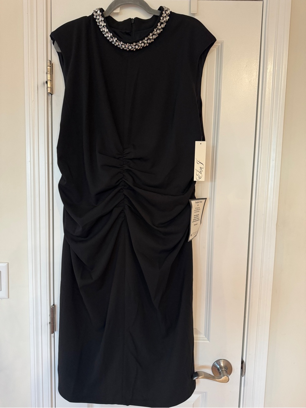 Eliza J Black Sheath Dress with Beaded Collar